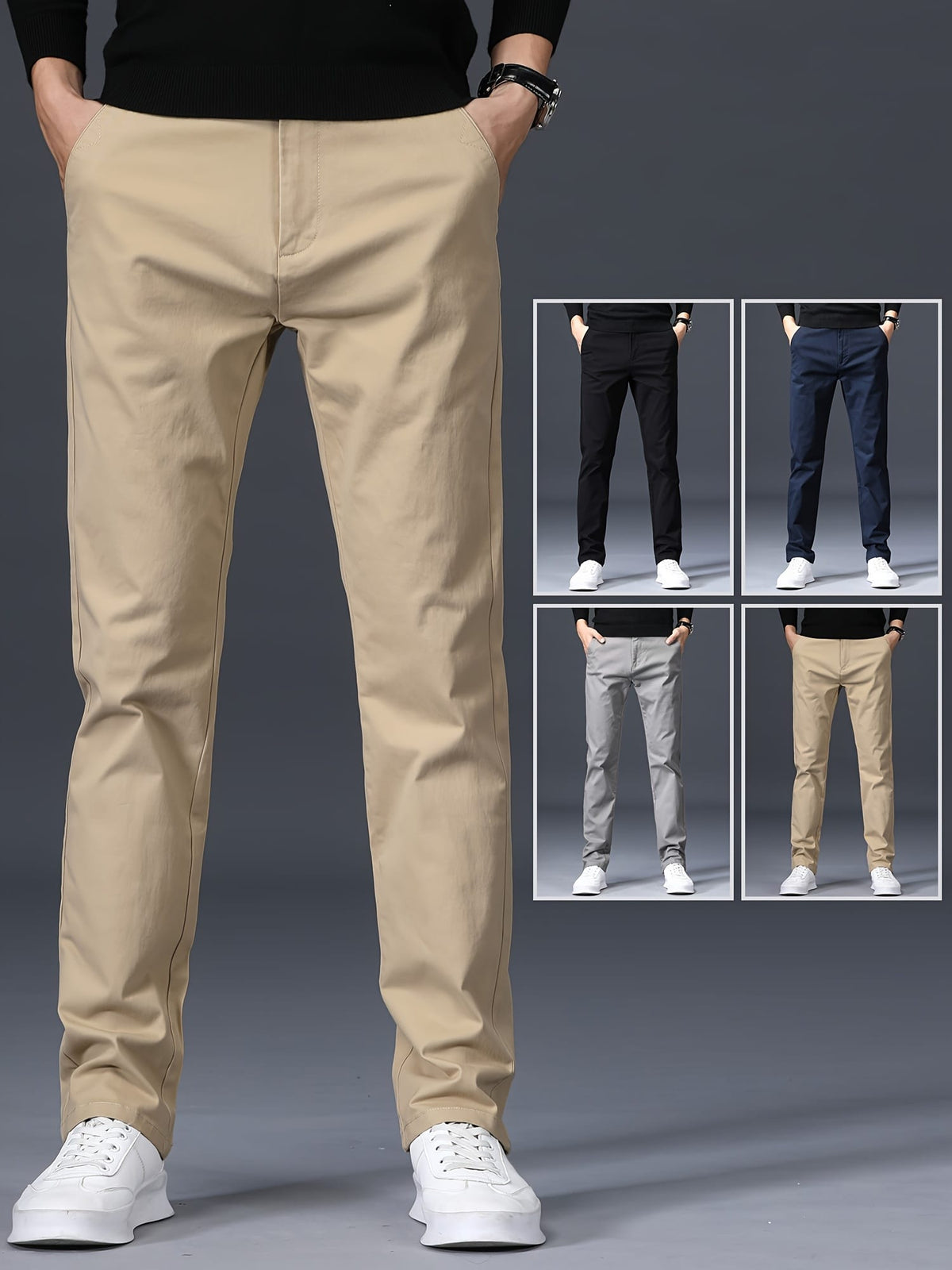 KissICON Mens Stretch Slim Fit Business Casual Pants