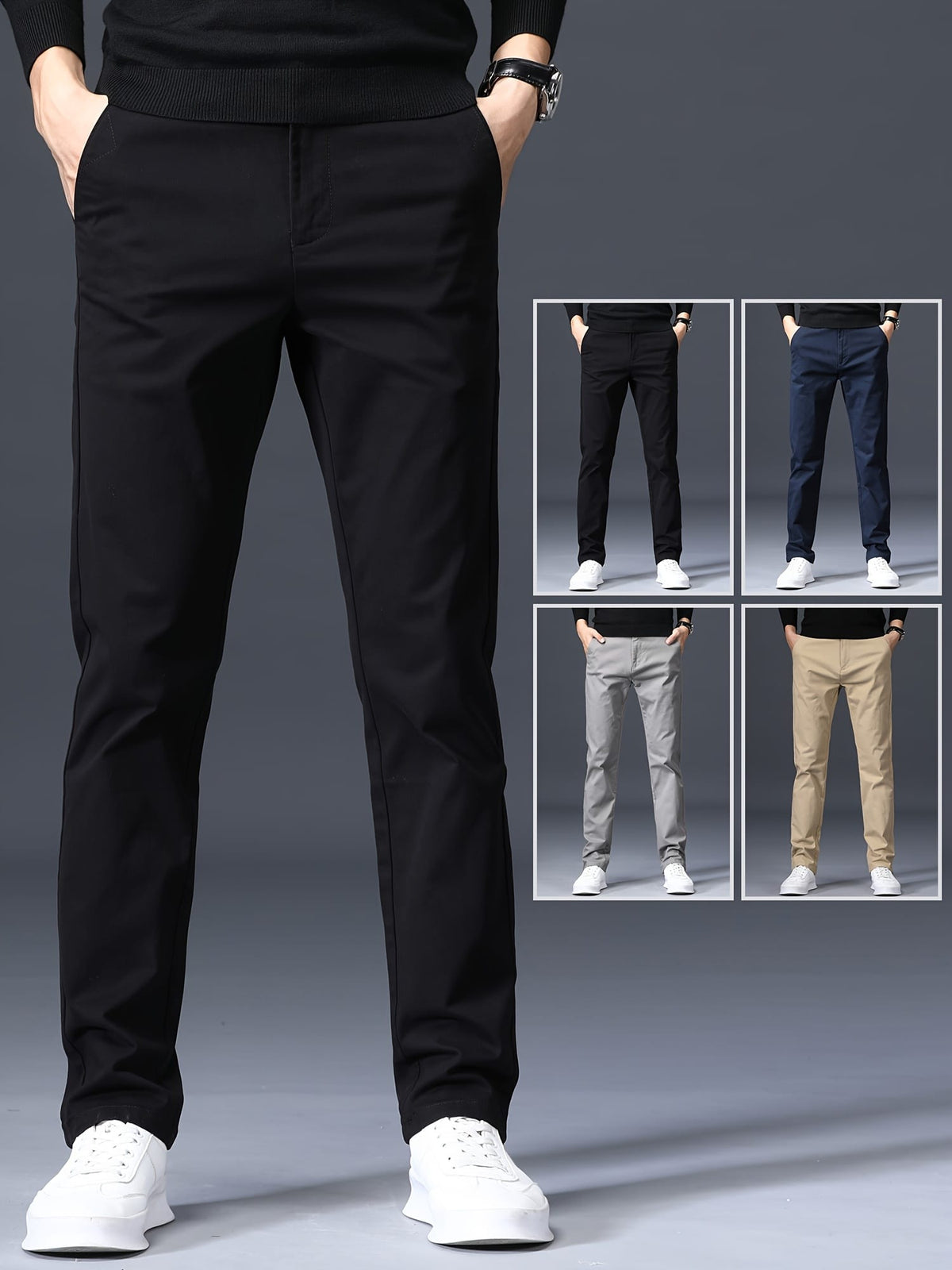 KissICON Mens Stretch Slim Fit Business Casual Pants