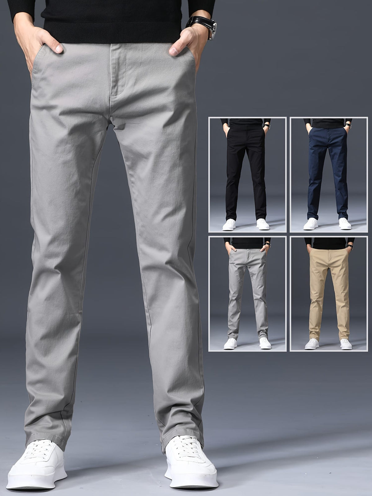 KissICON Mens Stretch Slim Fit Business Casual Pants