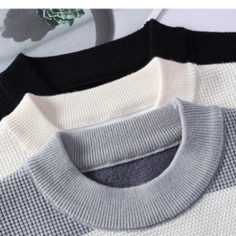 KissICON Mens Striped Knitted Pullover SpringAutumn Essential