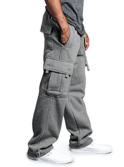 KissICON Mens Sweatpants Straight Fit Joggers for Sports and Streetwear Loose Oversized Drawstring Long Pants Men Multi-Pocket Pants
