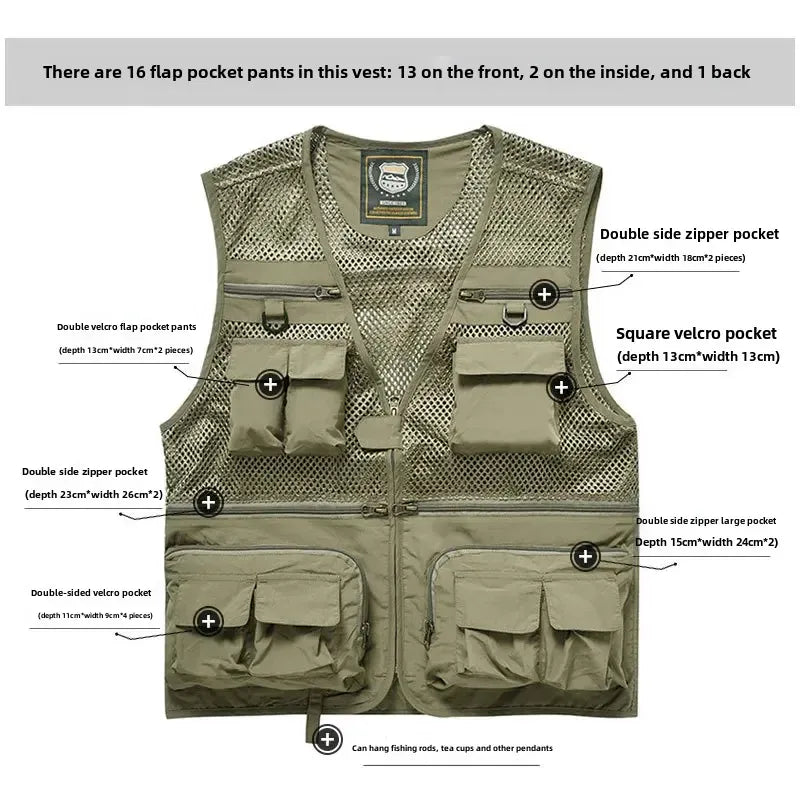KissICON Mens Thin MultiPocket Outdoor Vest for All Seasons