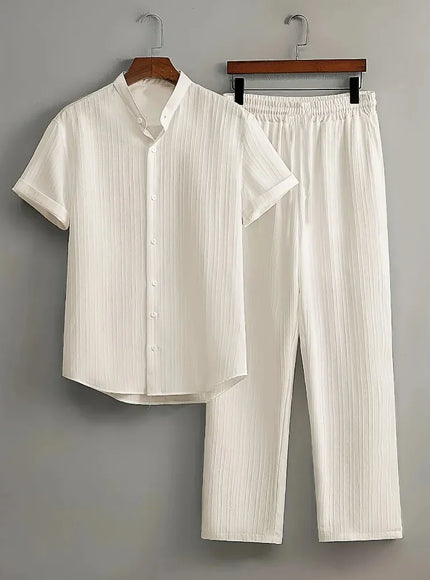 KissICON Mens White Summer Travel Suit Short Sleeve  Pants