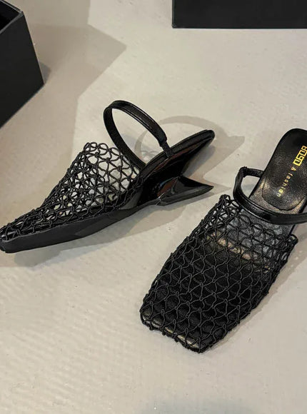 KissICON Mesh Silver Med Heels Sandals for Women Fashion