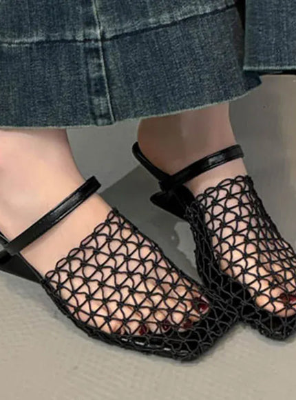 KissICON Mesh Silver Med Heels Sandals for Women Fashion