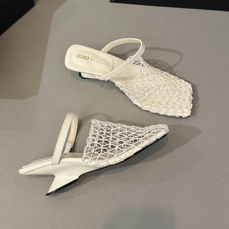 KissICON Mesh Silver Med Heels Sandals for Women Fashion