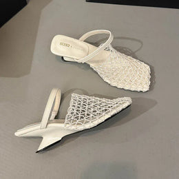 KissICON Mesh Silver Med Heels Sandals for Women Fashion