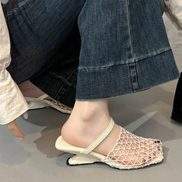 KissICON Mesh Silver Med Heels Sandals for Women Fashion