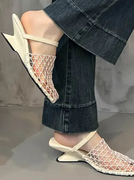 KissICON Mesh Silver Med Heels Sandals for Women Fashion