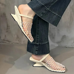 KissICON Mesh Silver Med Heels Sandals for Women Fashion