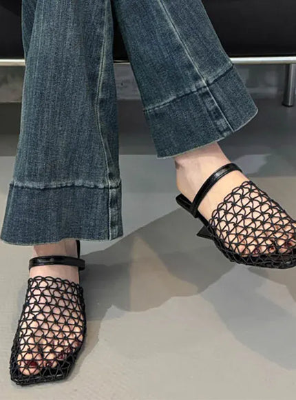 KissICON Mesh Silver Med Heels Sandals for Women Fashion