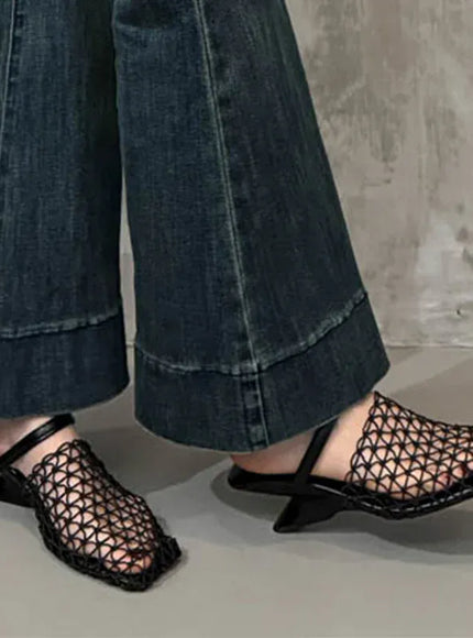KissICON Mesh Silver Med Heels Sandals for Women Fashion