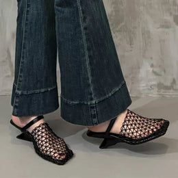 KissICON Mesh Silver Med Heels Sandals for Women Fashion