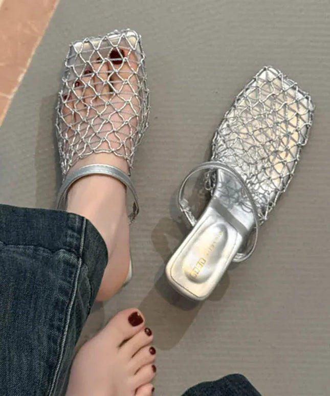 KissICON Mesh Silver Med Heels Sandals for Women Fashion