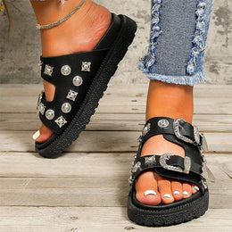 KissICON Metal Buckle Decor Flat Sandals Women Plus Size