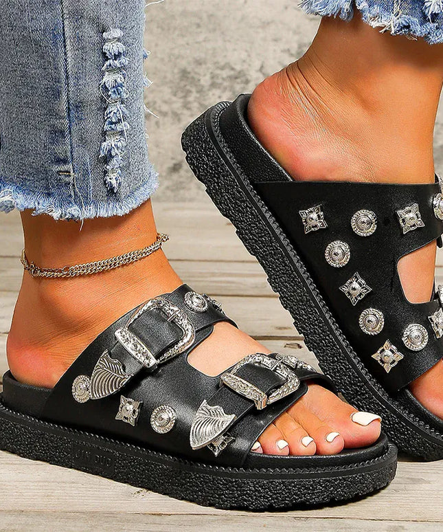 KissICON Metal Buckle Decor Flat Sandals Women Plus Size