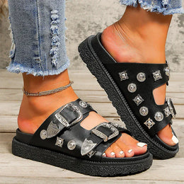 KissICON Metal Buckle Decor Flat Sandals Women Plus Size
