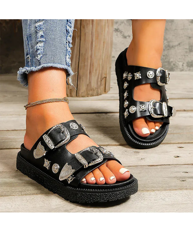 KissICON Metal Buckle Decor Flat Sandals Women Plus Size