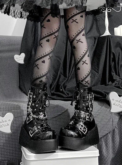 KissICON Metal Chain Patent Leather Ankle Boots Women Designer