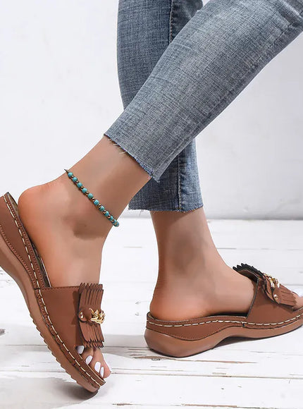 KissICON Metal Chain Wedges Sandals for Women Plus Size