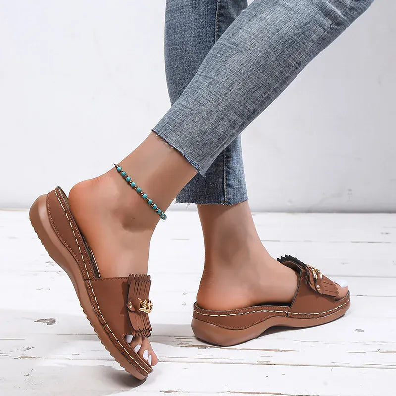 KissICON Metal Chain Wedges Sandals for Women Plus Size