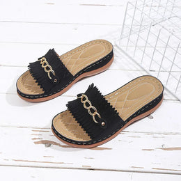 KissICON Metal Chain Wedges Sandals for Women Plus Size