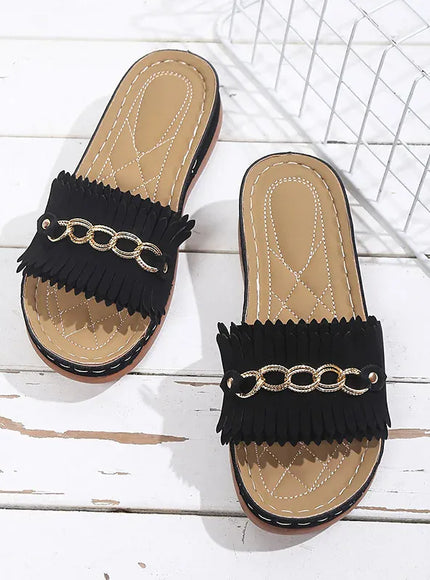 KissICON Metal Chain Wedges Sandals for Women Plus Size