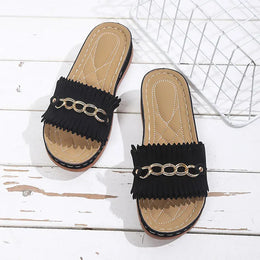 KissICON Metal Chain Wedges Sandals for Women Plus Size