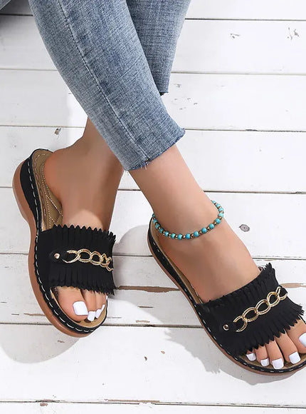 KissICON Metal Chain Wedges Sandals for Women Plus Size