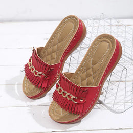 KissICON Metal Chain Wedges Sandals for Women Plus Size