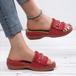 KissICON Metal Chain Wedges Sandals for Women Plus Size