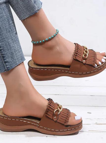 KissICON Metal Chain Wedges Sandals for Women Plus Size