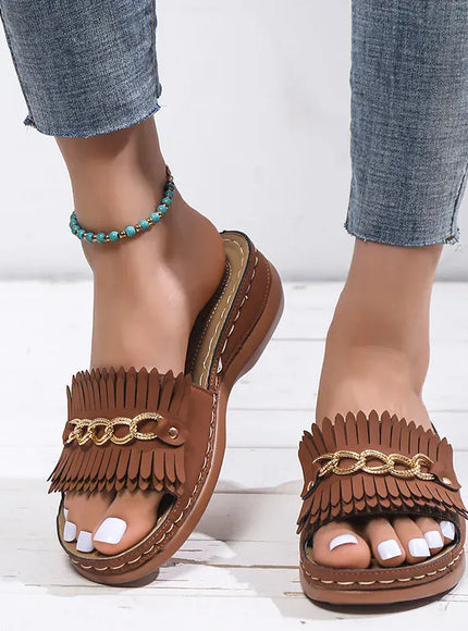 KissICON Metal Chain Wedges Sandals for Women Plus Size