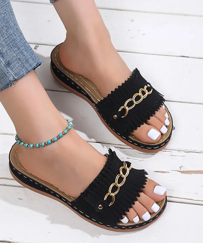 KissICON Metal Chain Wedges Sandals for Women Plus Size