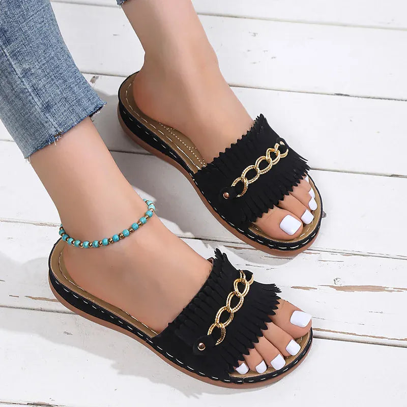 KissICON Metal Chain Wedges Sandals for Women Plus Size