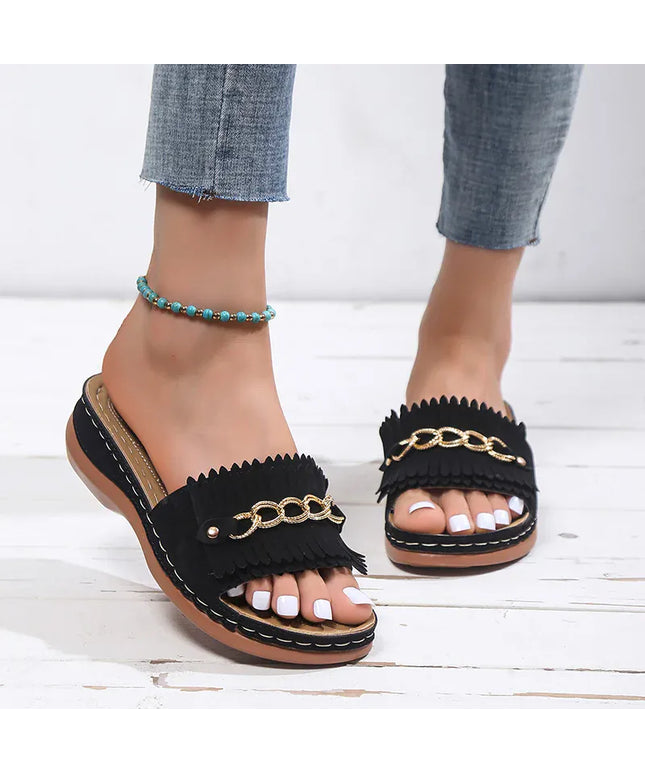 KissICON Metal Chain Wedges Sandals for Women Plus Size