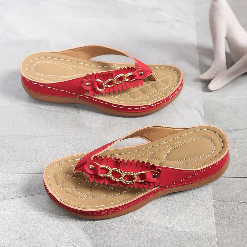 KissICON Metal Chain Wedges Sandals for Women Tassels Decor