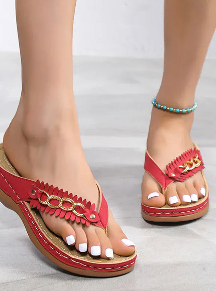 KissICON Metal Chain Wedges Sandals for Women Tassels Decor