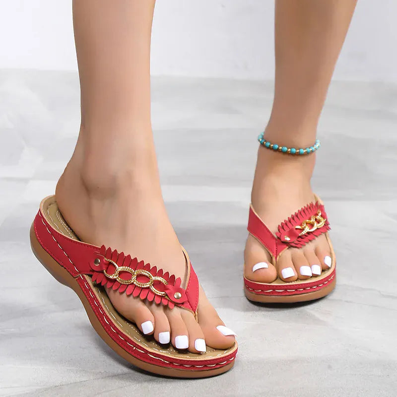 KissICON Metal Chain Wedges Sandals for Women Tassels Decor
