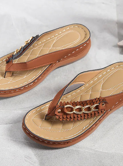 KissICON Metal Chain Wedges Sandals for Women Tassels Decor