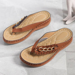 KissICON Metal Chain Wedges Sandals for Women Tassels Decor