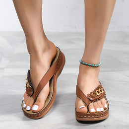 KissICON Metal Chain Wedges Sandals for Women Tassels Decor