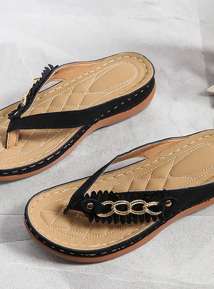 KissICON Metal Chain Wedges Sandals for Women Tassels Decor
