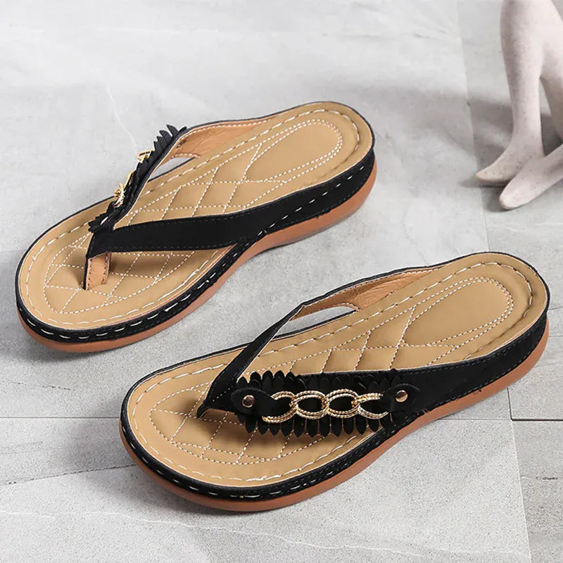 KissICON Metal Chain Wedges Sandals for Women Tassels Decor