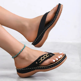 KissICON Metal Chain Wedges Sandals for Women Tassels Decor