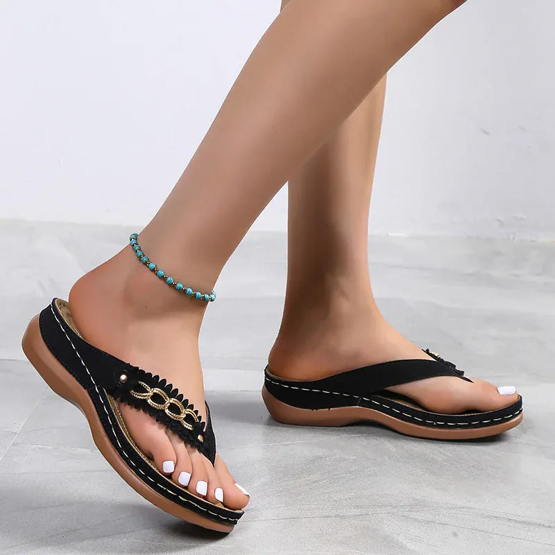 KissICON Metal Chain Wedges Sandals for Women Tassels Decor