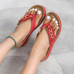 KissICON Metal Chain Wedges Sandals for Women Tassels Decor