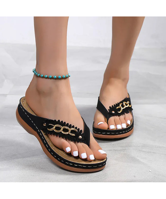 KissICON Metal Chain Wedges Sandals for Women Tassels Decor