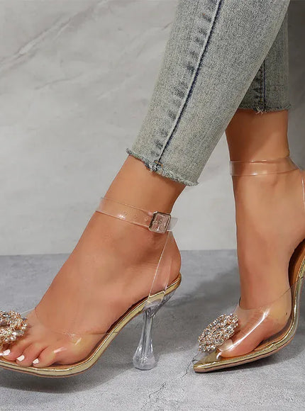 KissICON Metal Circle Super High Heels Sandals Women Shiny