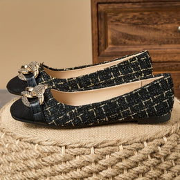 jkthpu-45 Metallic Chain SquareToe Flats Versatile for All Seasons